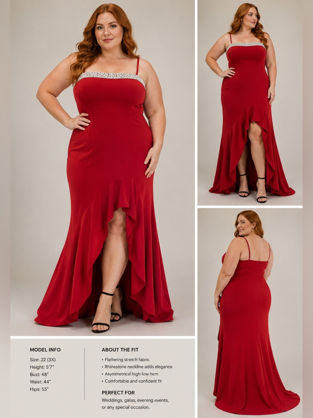 Macy's Red Rhinestone-Trim High-Low Evening Gown